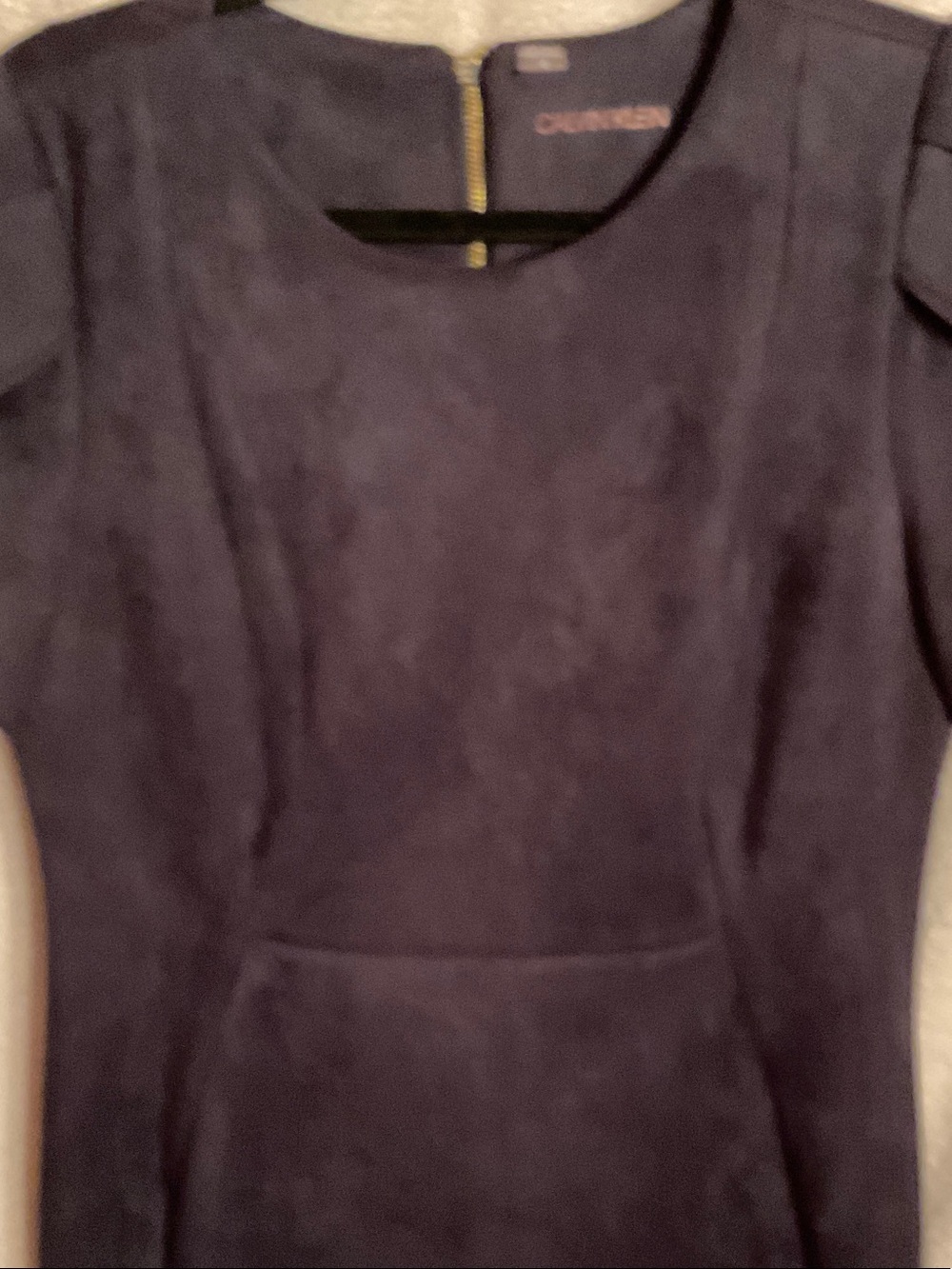 Calvin Klein Navy Short Sleeve Suede-Effect Sheath Dress